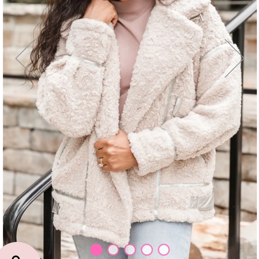 Pink Lily Beige Sherpa Moto Jacket large